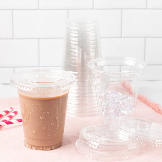 Clear Squat Pet Cups 12oz Cups + Lids 10/36Ct