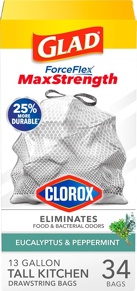 GLAD Forceflex Max Strength 13 Gallon Drawstring Odor Shield 6/34ct