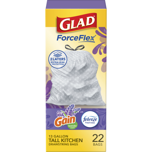 Glad Forceflex MaxStrength Tall Kitchen 13Gallon 6/22ct Drawstring