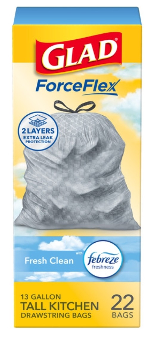 Glad Forceflex Tall Kitchen 13Gallon 6/22ct Drawstring