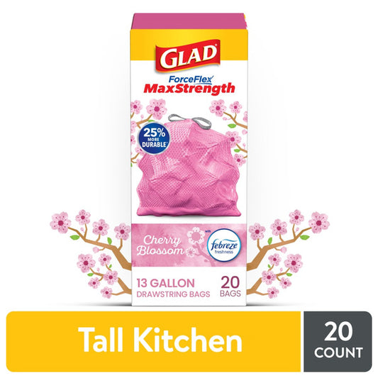 Glad Forceflex Plus Tall Kitchen 13Gallon 6/20ct Drawstring