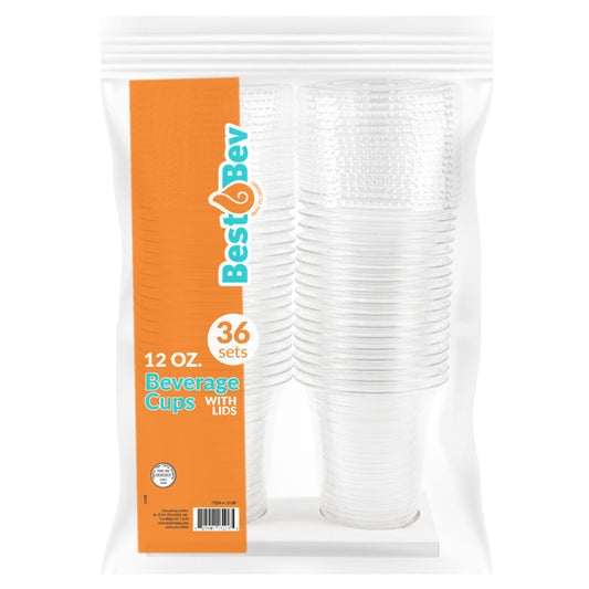 Clear Squat Pet Cups 12oz Cups + Lids 10/36Ct