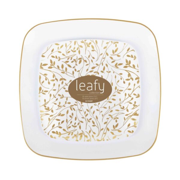 Leafy Square Organic Combo Plates 7.5" & 10" 32CT - Gold/White