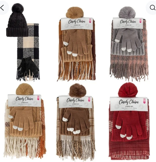 Cindy Claire 3pcs Women's Set Hat + Gloves + Scarf