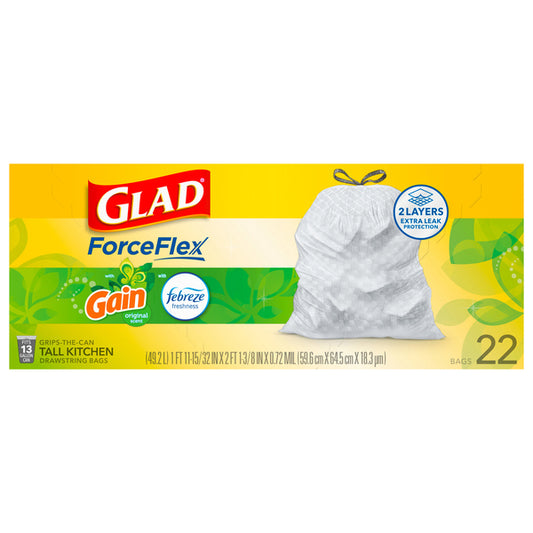 Glad Forceflex Tall Kitchen 13Gallon 6/22ct Drawstring