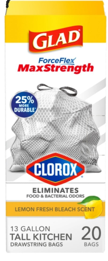 GLAD Forceflex Max Strength 13 Gallon Drawstring Odor Shield 6/20ct