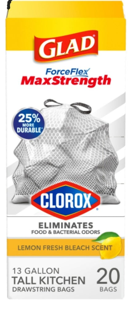 GLAD Forceflex Max Strength 13 Gallon Drawstring Odor Shield 6/20ct