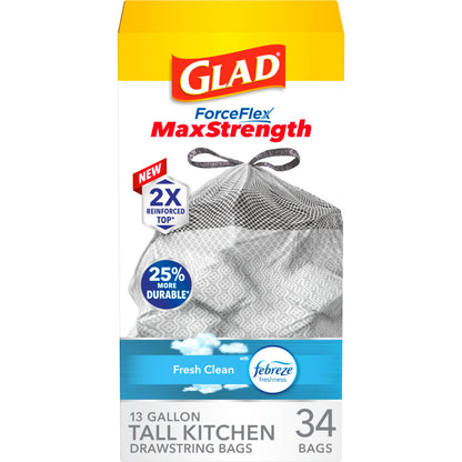 GLAD Forceflex Max Strength 13 Gallon Drawstring Odor Shield 6/20ct