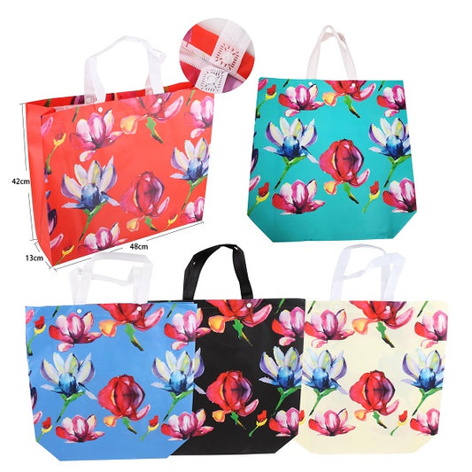 Woven Reusable Folding Shopping Bag 42x13x48cm Printed Flowers
