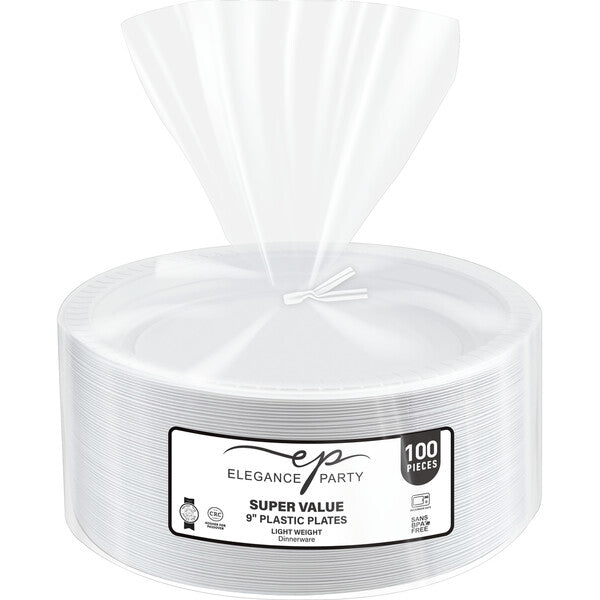 EP Plastic Plate 9" White 100ct