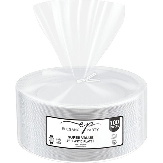EP Plastic Plate 9" White 100ct