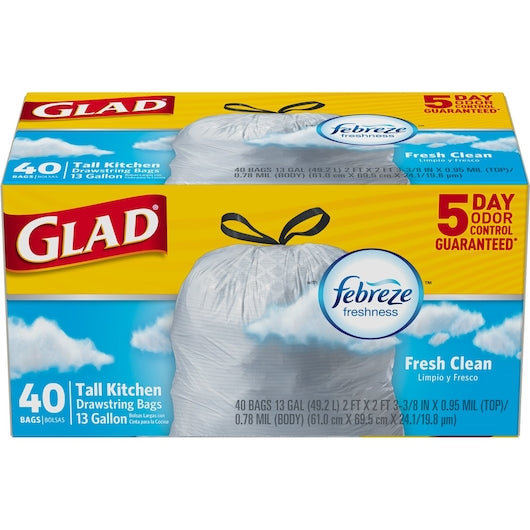 Glad Forceflex Tall Kitchen 13Gallon 6/40Ct Drawstring