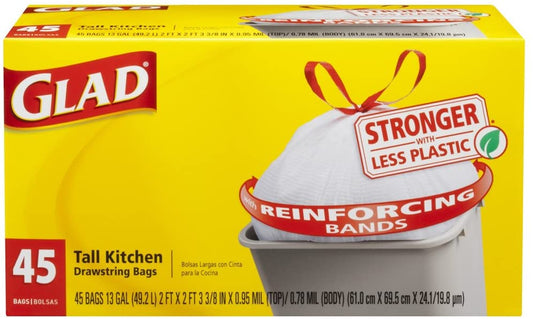 Glad Forceflex Tall Kitchen 13Gallon 6/45Ct Drawstring