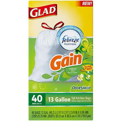 Glad Forceflex Tall Kitchen 13Gallon 6/40Ct Drawstring