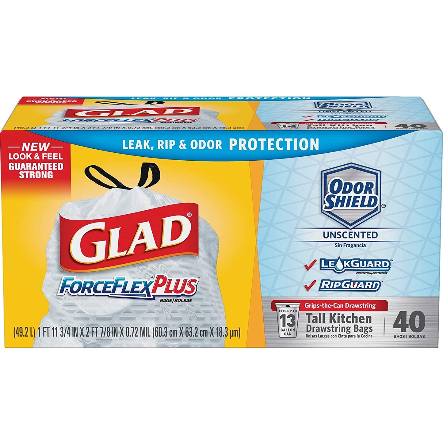 Glad Forceflex Tall Kitchen 13Gallon 6/40Ct Drawstring
