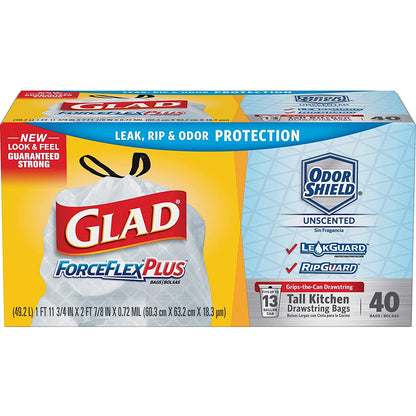 Glad Forceflex Tall Kitchen 13Gallon 6/40Ct Drawstring
