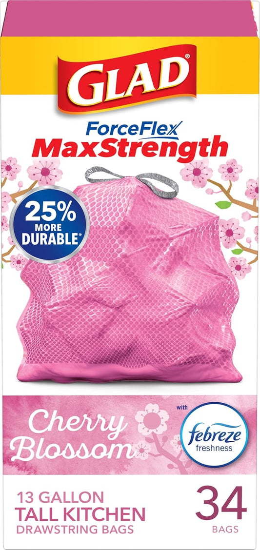 GLAD Forceflex Max Strength 13 Gallon Drawstring Odor Shield 6/34ct