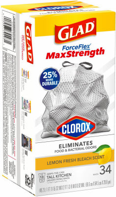 Glad Forceflex Plus Grips The Can 13Gallon 6/34ct Drawstring Odor Shield